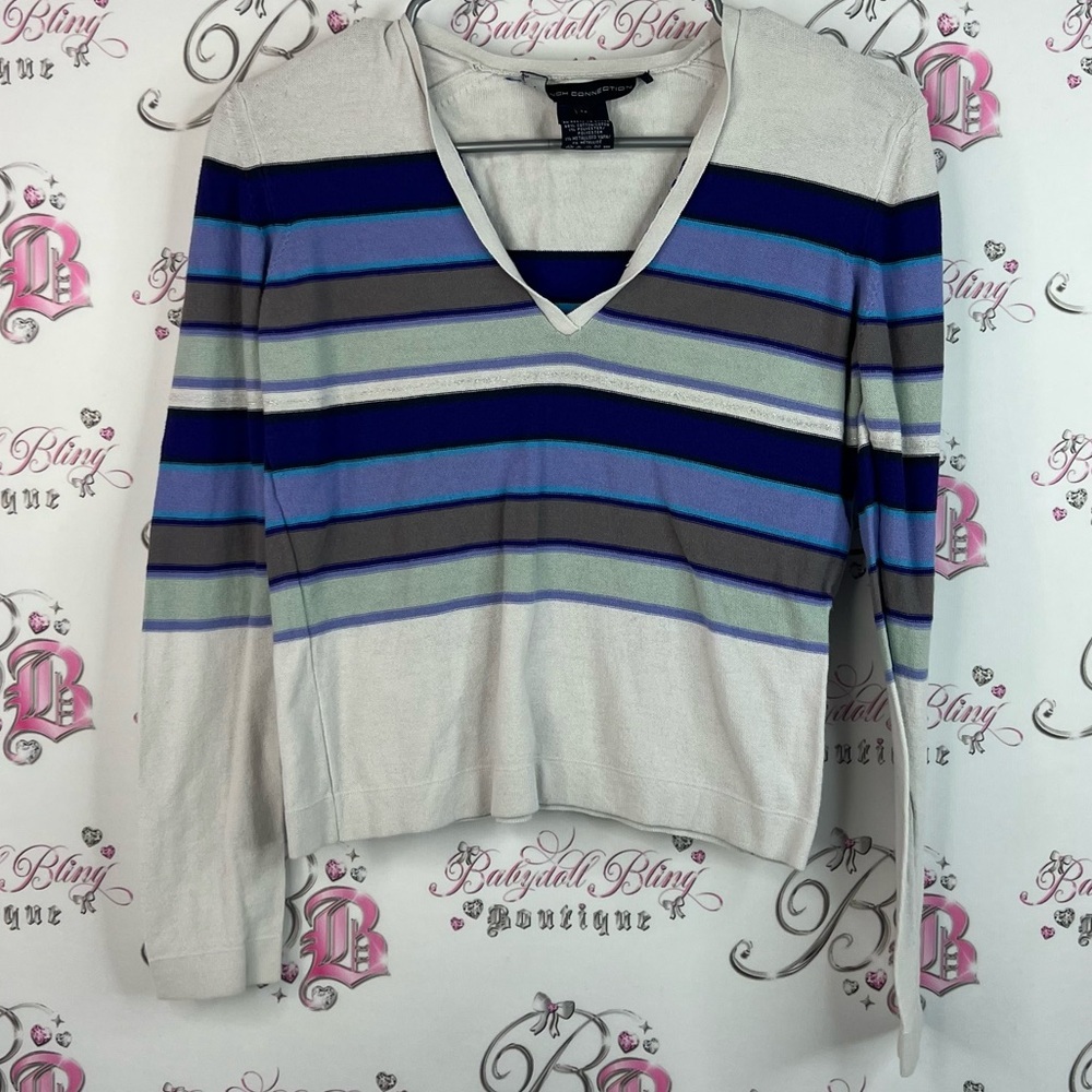 French Connection long sleeve stripes white grey Blue and White Striped Top